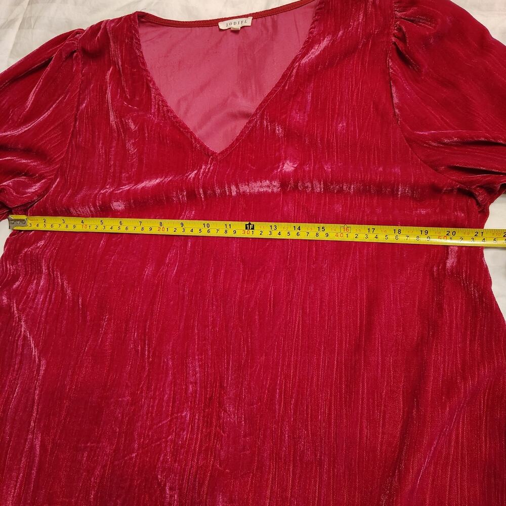 Jodifl Velvet Blouse XL Hot Pink V Neck Puff Sleeve Shimmer Party Top - Picture 7 of 10